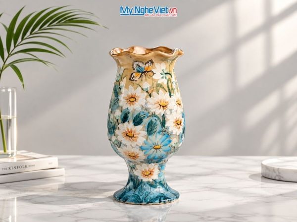 Bình Hoa Gốm Bát Tràng Vẽ Hoa Cúc