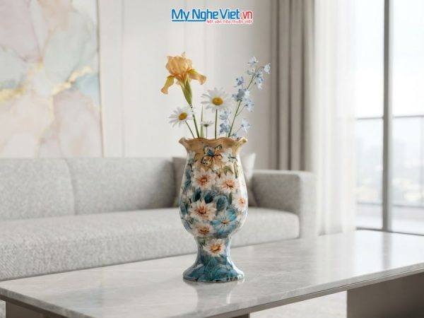 Bình Hoa Gốm Bát Tràng Vẽ Hoa Cúc