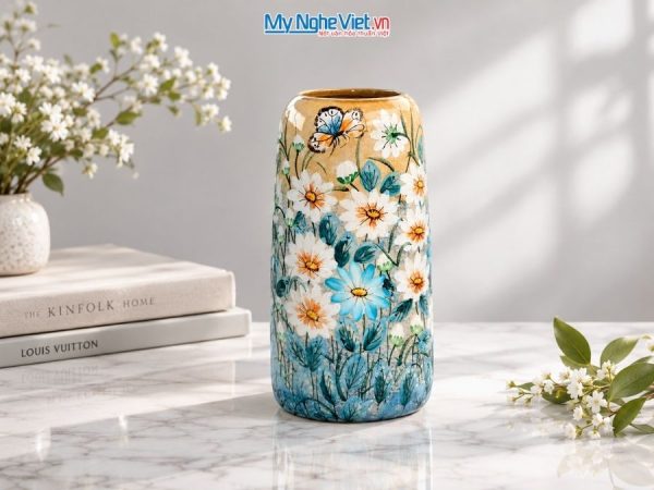 Bình Hoa Gốm Bát Tràng Vẽ Hoa Cúc