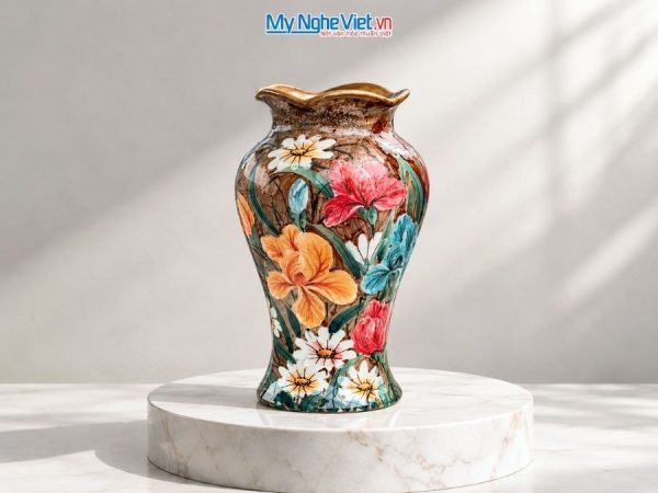 Bình Hoa Gốm Bát Tràng Vẽ Hoa Diên Vĩ