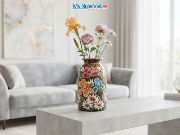 Bình Hoa Gốm Bát Tràng Vẽ Hoa Diên Vĩ