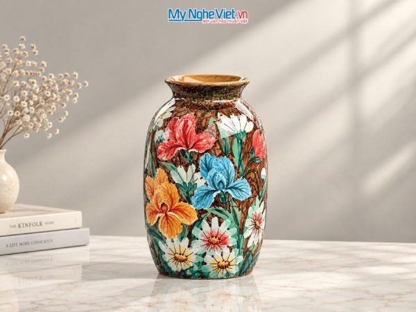 Bình Hoa Gốm Bát Tràng Vẽ Hoa Diên Vĩ