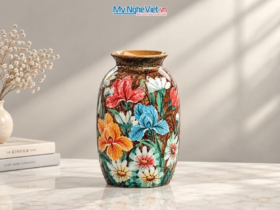 Bình Hoa Gốm Bát Tràng Vẽ Hoa Diên Vĩ