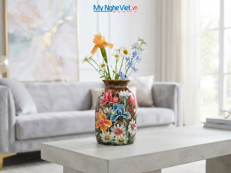 Bình Hoa Gốm Bát Tràng Vẽ Hoa Diên Vĩ