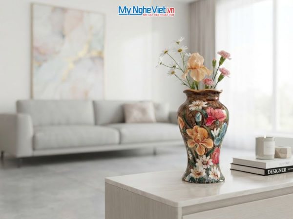 Bình Hoa Gốm Bát Tràng Vẽ Hoa Diên Vĩ
