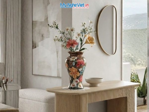 Bình Hoa Gốm Bát Tràng Vẽ Hoa Diên Vĩ
