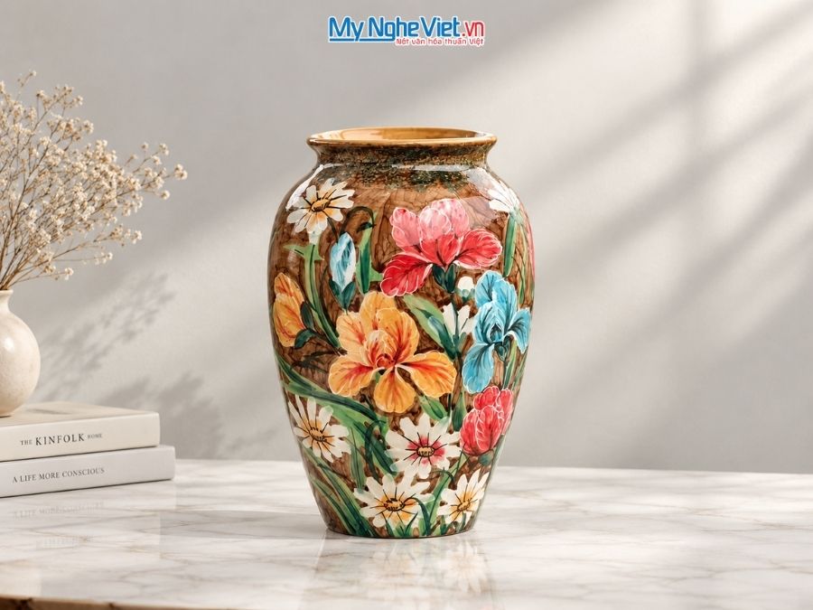 Bình Hoa Gốm Bát Tràng Vẽ Hoa Diên Vĩ