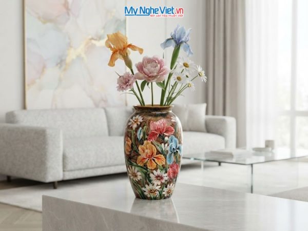 Bình Hoa Gốm Bát Tràng Vẽ Hoa Diên Vĩ