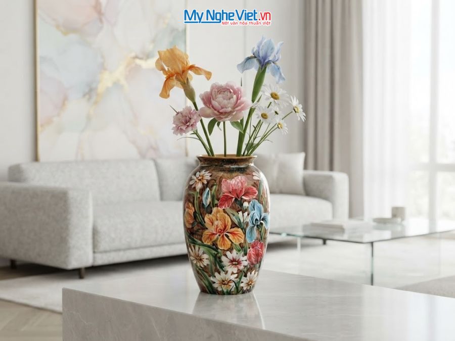 Bình Hoa Gốm Bát Tràng Vẽ Hoa Diên Vĩ