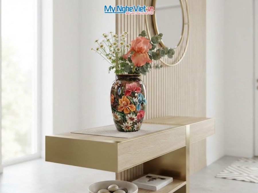 Bình Hoa Gốm Bát Tràng Vẽ Hoa Diên Vĩ