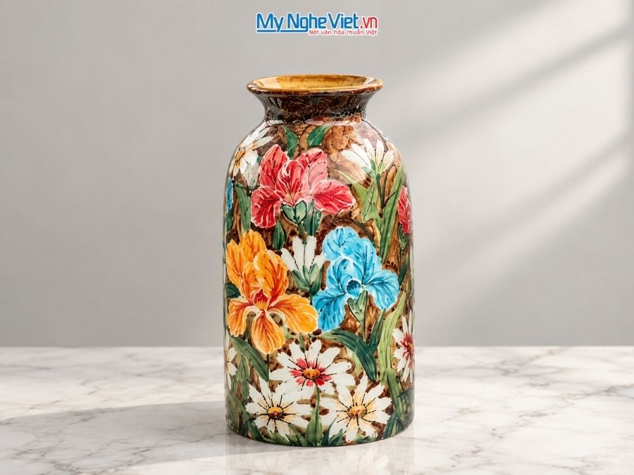 Bình Hoa Gốm Bát Tràng Vẽ Hoa Diên Vĩ