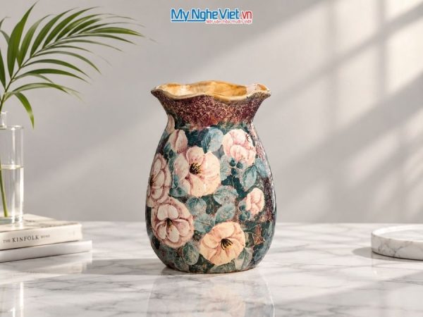 Bình Hoa Gốm Bát Tràng Vẽ Hoa Hồng