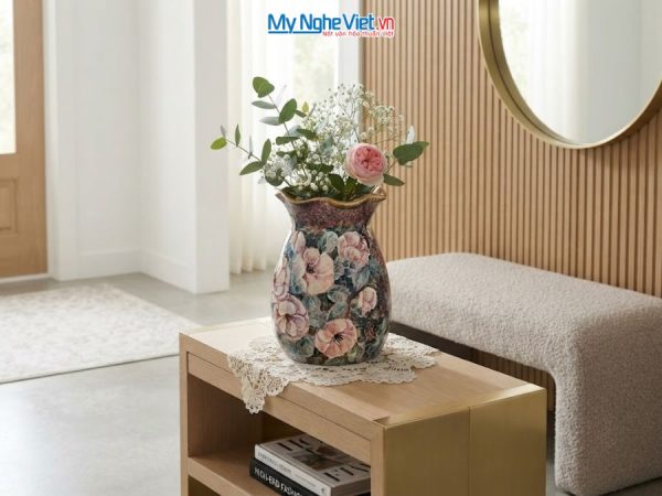 Bình Hoa Gốm Bát Tràng Vẽ Hoa Hồng
