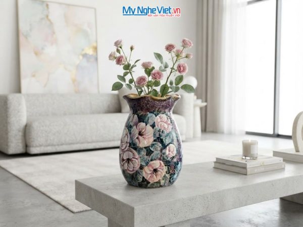 Bình Hoa Gốm Bát Tràng Vẽ Hoa Hồng