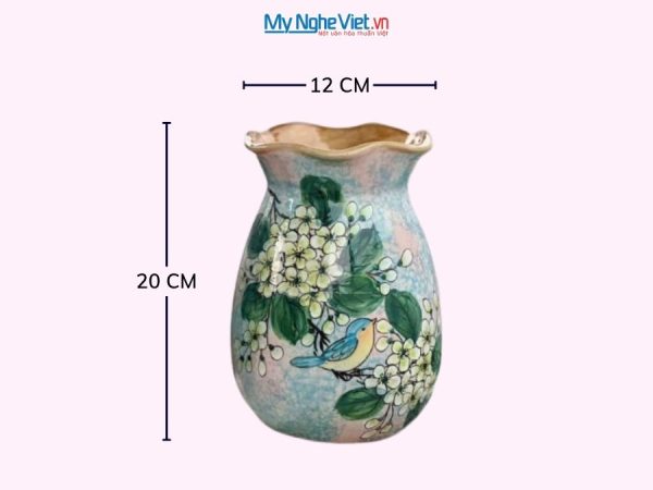 Bình Hoa Gốm Bát Tràng Vẽ Hoa Mai Trắng