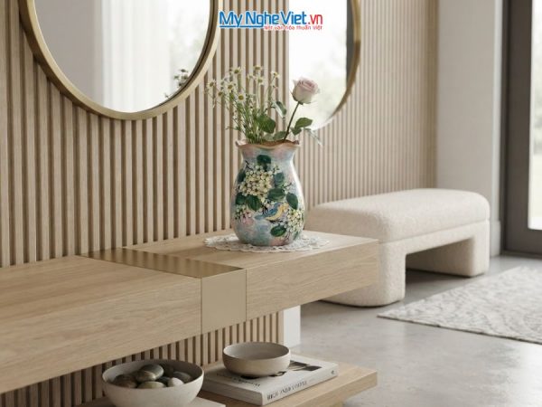 Bình Hoa Gốm Bát Tràng Vẽ Hoa Mai Trắng