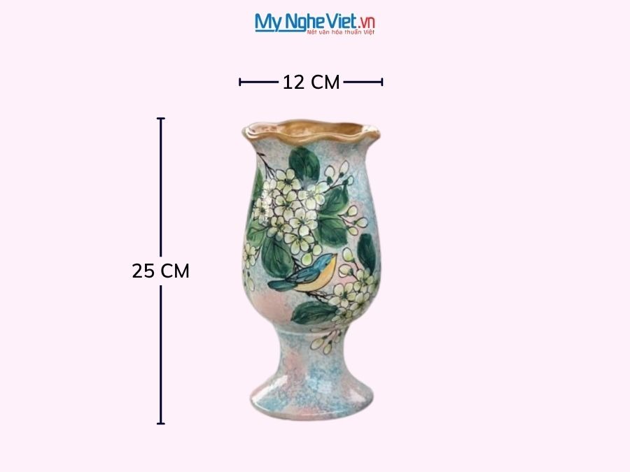 Bình Hoa Gốm Bát Tràng Vẽ Hoa Mai Trắng