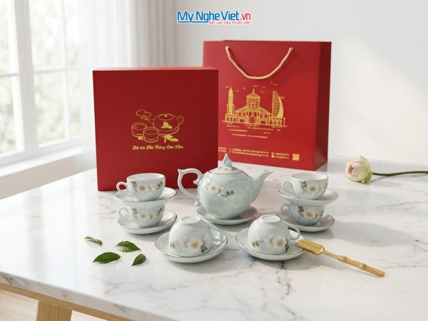 Bộ bình trà dáng bưởi men vân đá