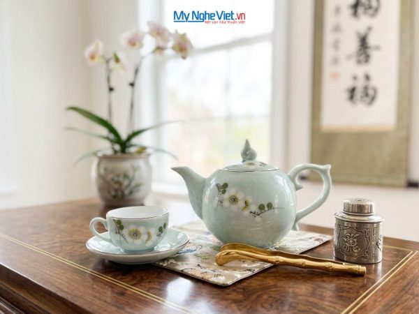 Bộ bình trà dáng bưởi men vân đá