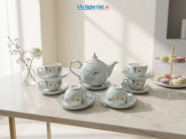 Bộ bình trà dáng bưởi men vân đá