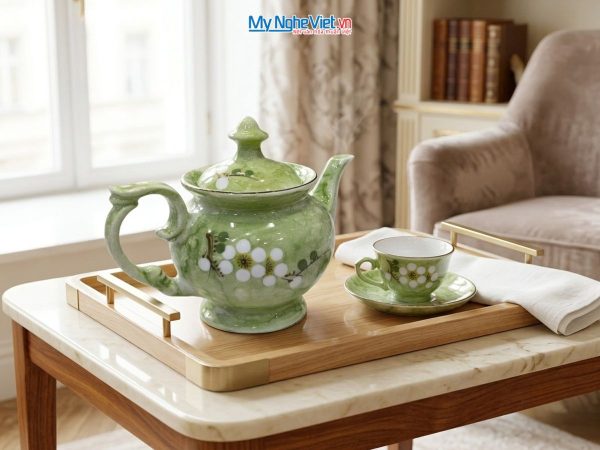 Bộ bình trà cát tường men vân đá