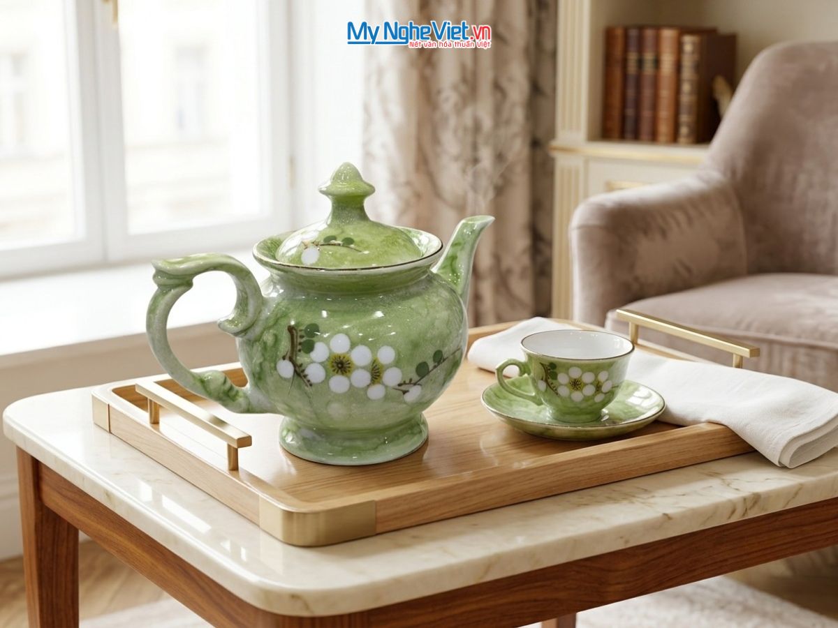 Bộ bình trà cát tường men vân đá
