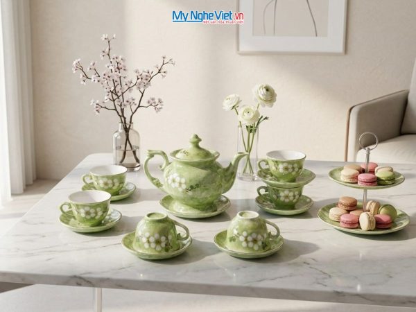 Bộ bình trà cát tường men vân đá