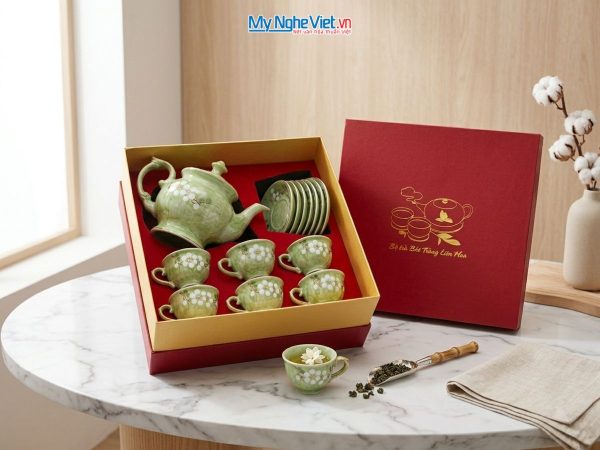 Bộ bình trà cát tường men vân đá