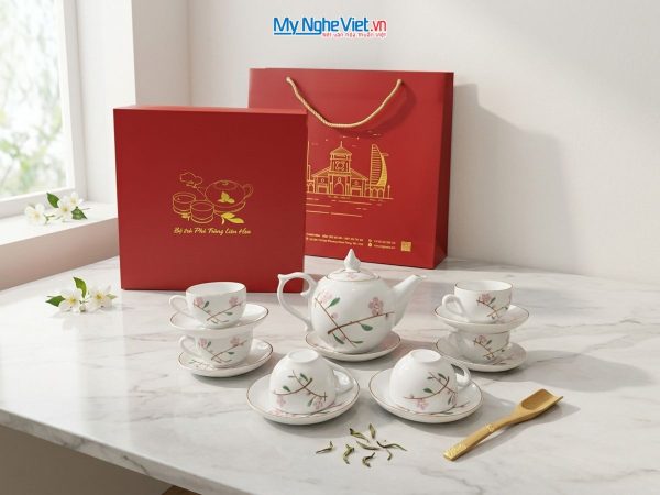 Bộ bình trà dáng bưởi hoa đào