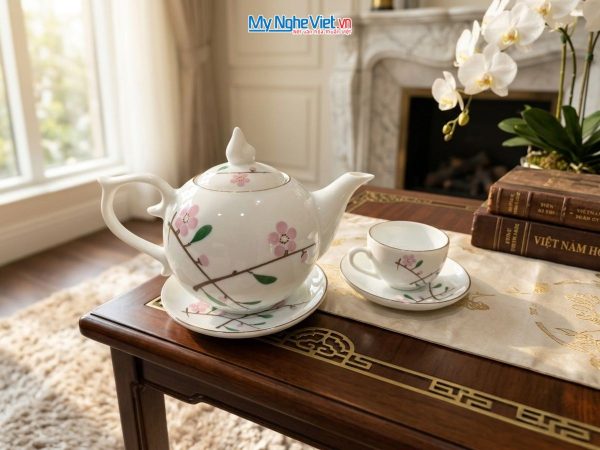 Bộ bình trà dáng bưởi hoa đào