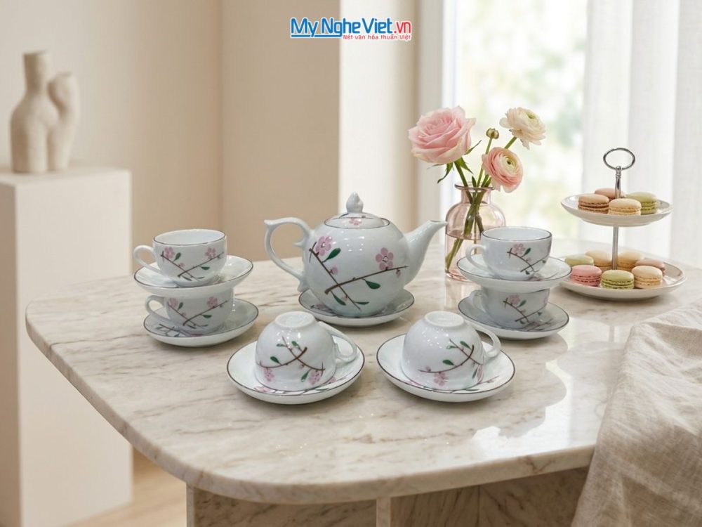 Bộ bình trà dáng bưởi hoa đào