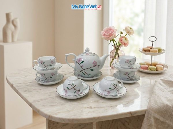 Bộ bình trà dáng bưởi hoa đào