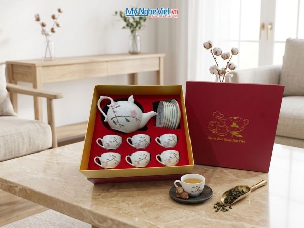 Bộ bình trà dáng bưởi hoa đào