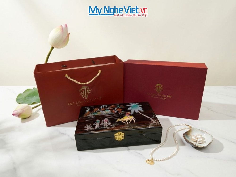 Hộp đựng trang sức sơn mài cẩn ốc cao cấp