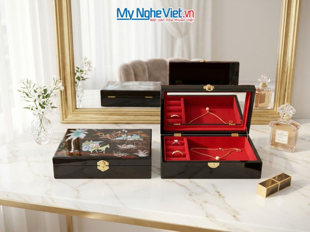 Hộp đựng trang sức sơn mài cẩn ốc cao cấp