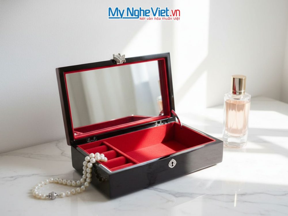 Hộp đựng trang sức sơn mài vẽ tay