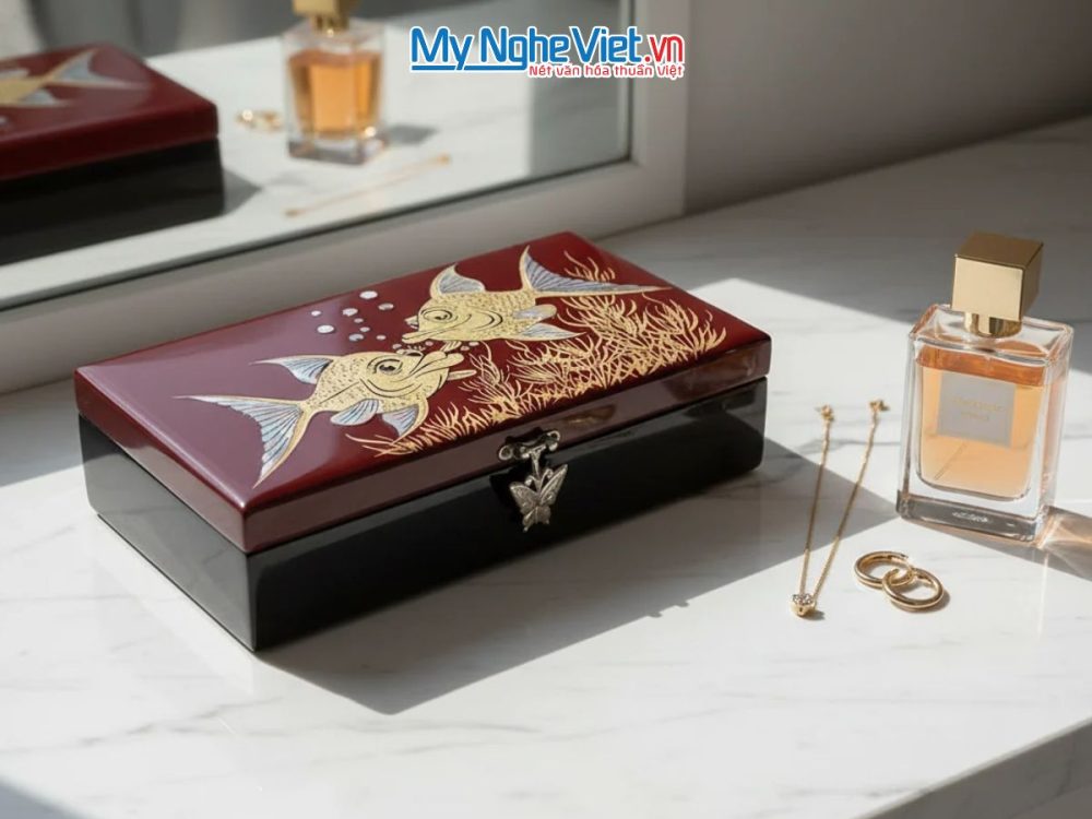 Hộp đựng trang sức sơn mài vẽ tay