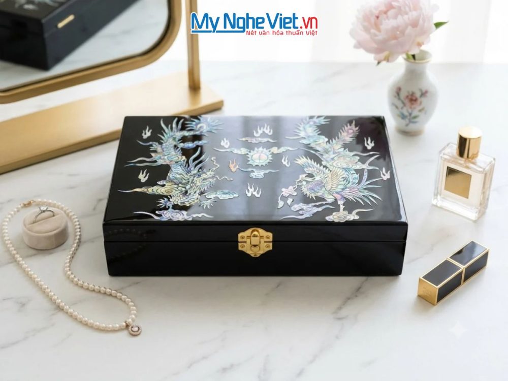 Hộp đựng trang sức sơn mài cẩn ốc cao cấp