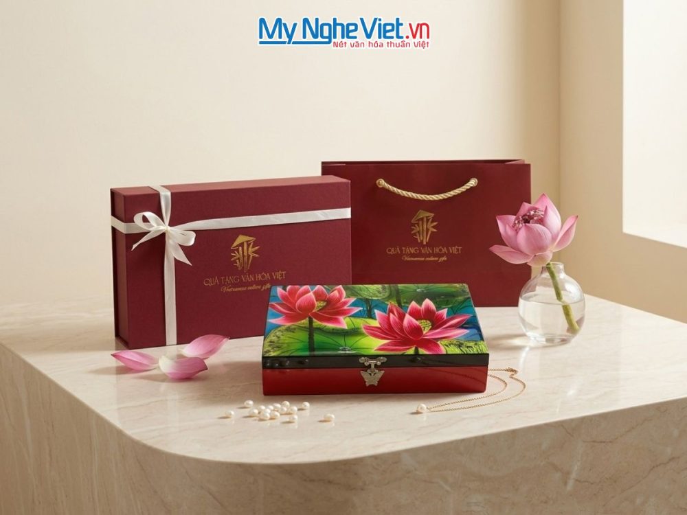 Hộp đựng trang sức sơn mài vẽ tay cao cấp