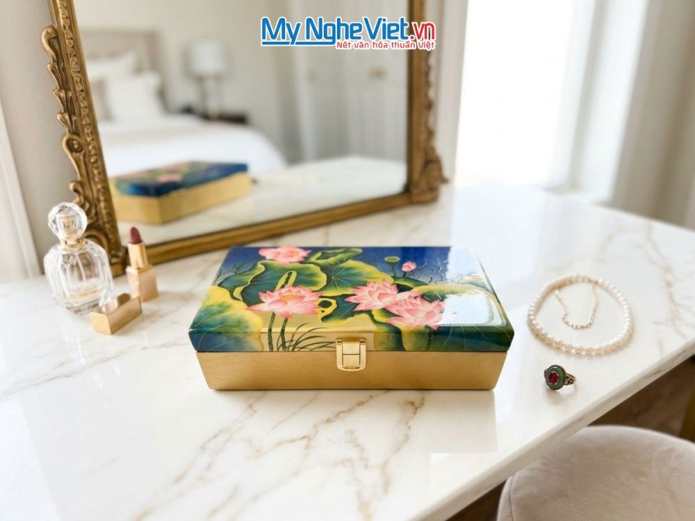 Hộp đựng trang sức sơn mài vẽ tay cao cấp