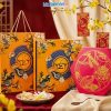Hộp Mứt Sơn Mài Lục Giác 7 Ngăn Cá Sen Nền Hồng