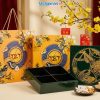 Hộp Mứt Sơn Mài Vuông Họa Tiết Cá Sen Nền Xanh Lá