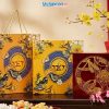 Hộp Mứt Sơn Mài Vuông Họa Tiết Cá Sen Dát Bạc Nền Đỏ