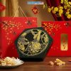 Hộp Mứt Sơn Mài Lục Giác 7 Ngăn Cá Sen Nền Xanh Lá