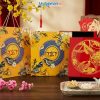 Hộp Mứt Sơn Mài Vuông Họa Tiết Cá Sen Nền Đỏ