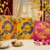 Hộp Mứt Sơn Mài Vuông Họa Tiết Cá Sen Nền Hồng