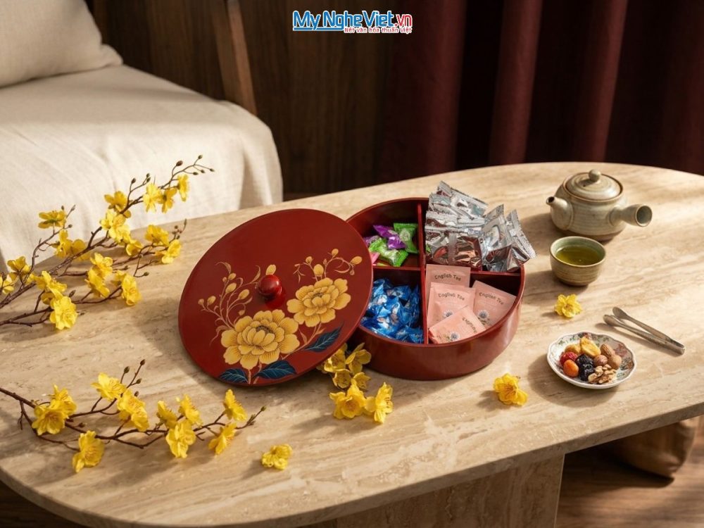 Hộp mứt tết sơn mài
