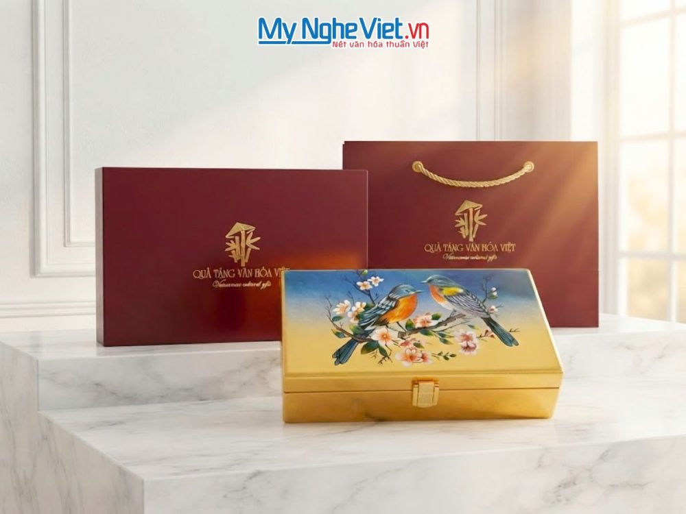 Hộp đựng trang sức sơn mài đắp nổi phù điêu cao cấp
