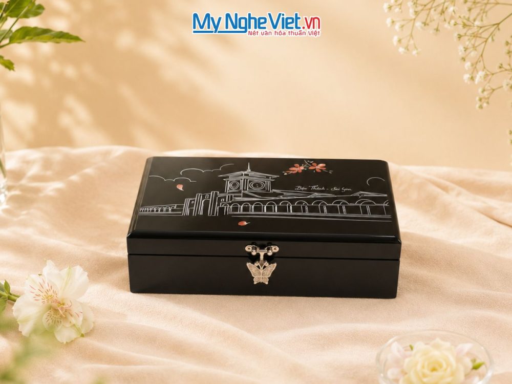 Hộp đựng trang sức sơn mài vẽ tay cao cấp