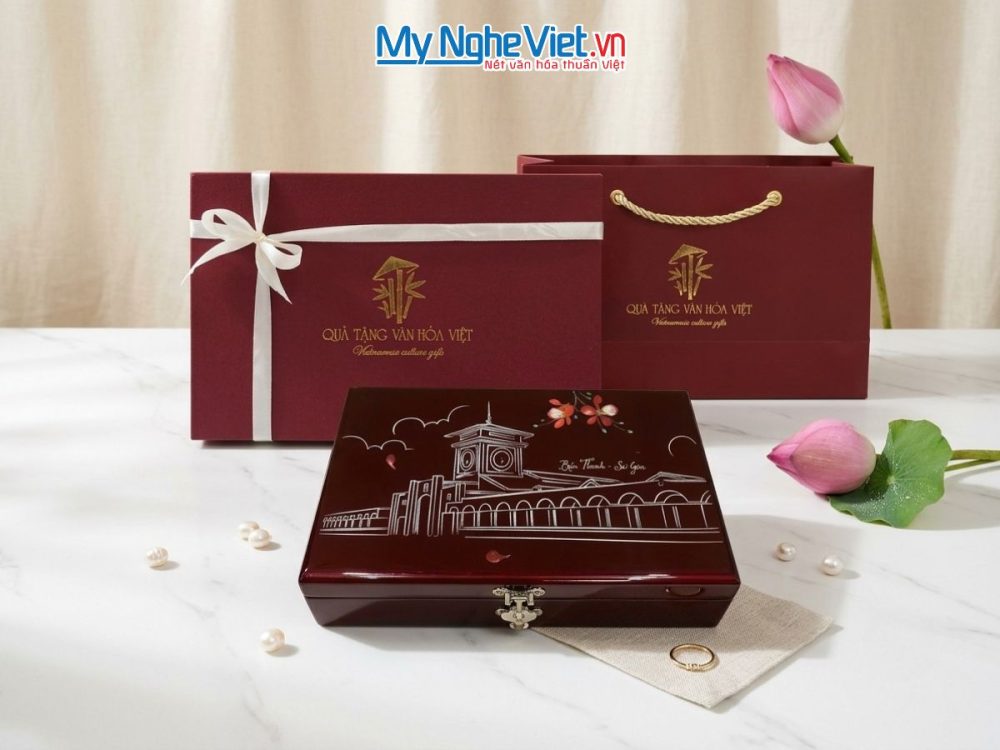 Hộp đựng trang sức sơn mài vẽ tay cao cấp